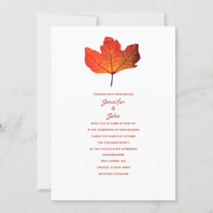 Invitación Boda clásico de maple Naranja quemado por hojas de