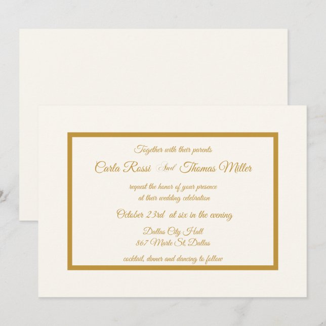 Invitación Boda clásico de marfil y oro (Anverso / Reverso)