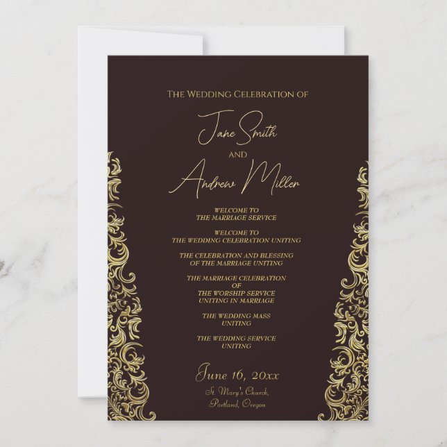 Invitación Boda clásico de marrones dorados (Anverso)