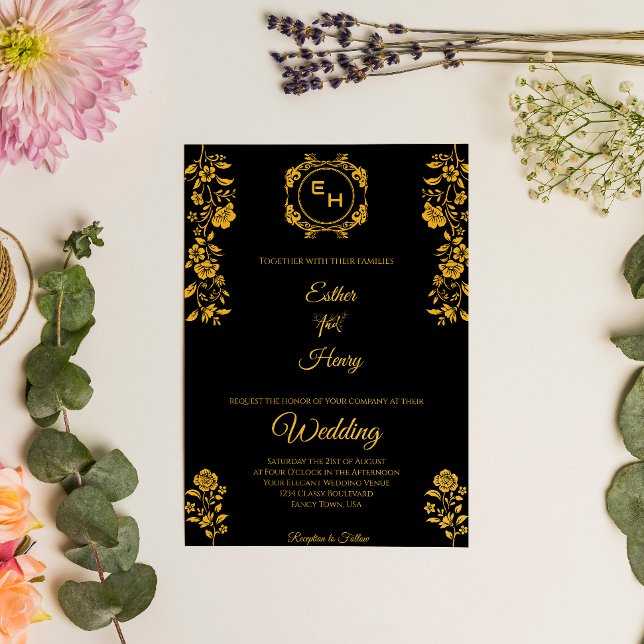 Invitación Boda clásico de monograma de Relieve metalizado do (Subido por el creador)