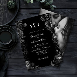 Invitación Boda clásico de monograma gótico negro de la luna