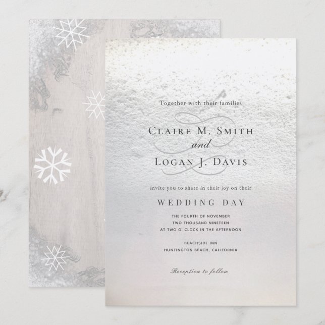 Invitación Boda Clásico de Nieve de Invierno (Anverso / Reverso)