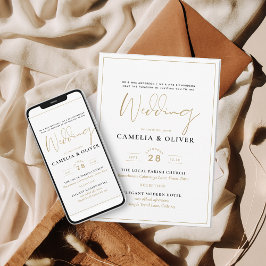 Invitación Boda clásico de oro blanco impreso o digital