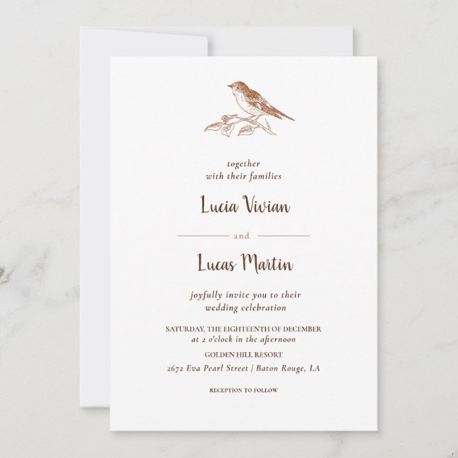 Invitación Boda clásico de pájaro forestal de época (Anverso)