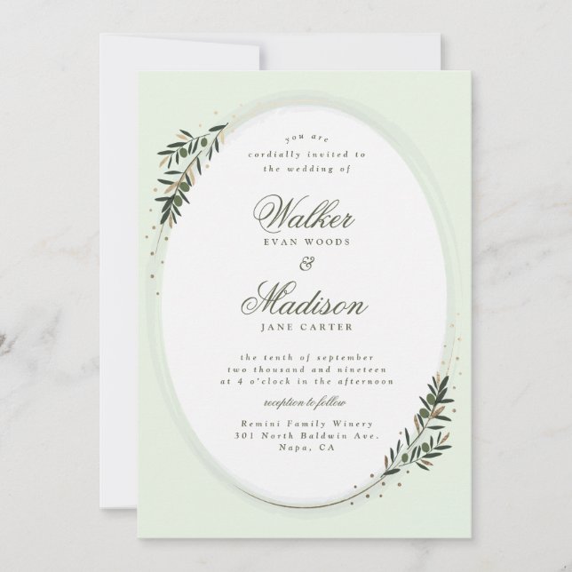 Invitación boda clásico de rama de oliva (Anverso)