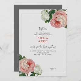 Invitación Boda clásico de rosas blandas rosa y blanco