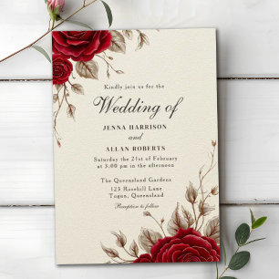 Invitación Boda clásico de rosas rojas románticas