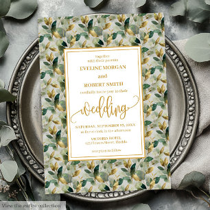 Invitación Boda clásico del Boho Forest Green Gold Eucalyptus
