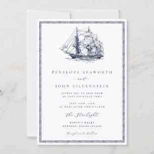 Invitación Boda clásico del marco del barco náutico
