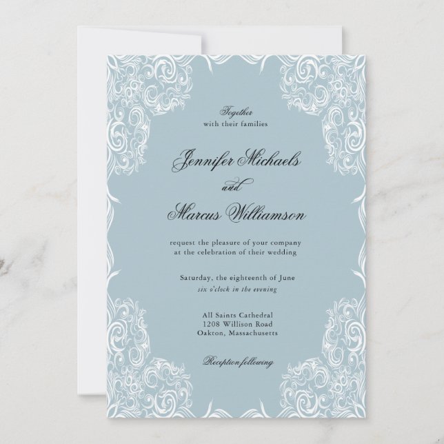 Invitación Boda clásico del marco del marco del marco azul tu (Anverso)