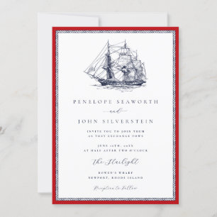 Invitación Boda clásico del marco rojo del barco náutico