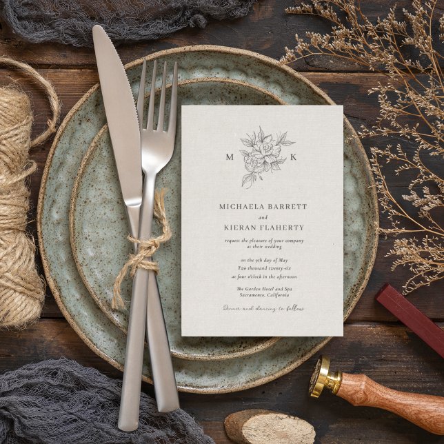 Invitación Boda clásico del monograma botánico (Subido por el creador)