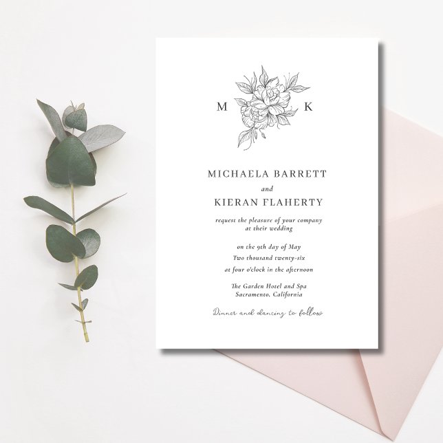 Invitación Boda clásico del monograma botánico (Classic Botanical Monogram Wedding Invitation)