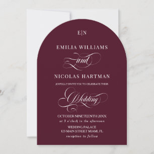 Invitación Boda clásico del Monograma Rojo de Borgoña