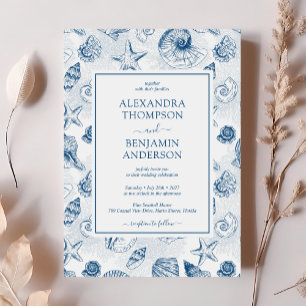 Invitación Boda clásico del tocador de marismas azul francés
