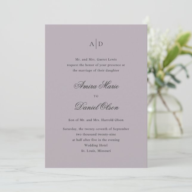 Invitación Boda Clásico Dusty Limpio Lilac (Anverso de pie)