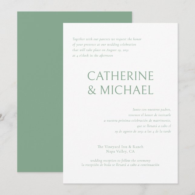 Invitación Boda clásico elegante bilingüe español (Anverso / Reverso)