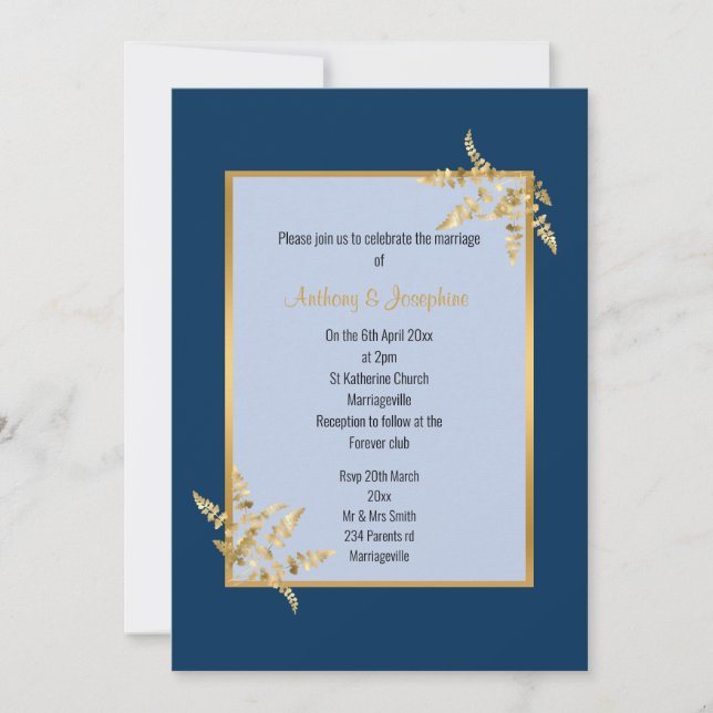 Invitación Boda CLÁSICO ELEGANTE De Oro Azul De Dos Tonos (Anverso)