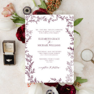 Invitación Boda clásico elegante y formal de Leafy de Borgoña