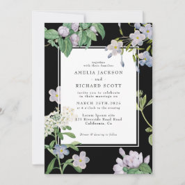Invitación Boda clásico floral de acuarela blanca y negra