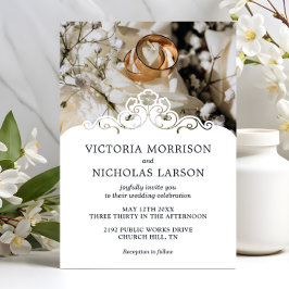 Invitación Boda Clásico Floral de Anillos Elegantes Modernos