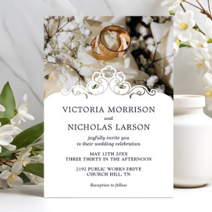 Invitación Boda Clásico Floral de Anillos Elegantes Modernos