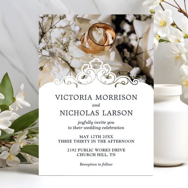 Invitación Boda Clásico Floral de Anillos Elegantes Modernos (Subido por el creador)