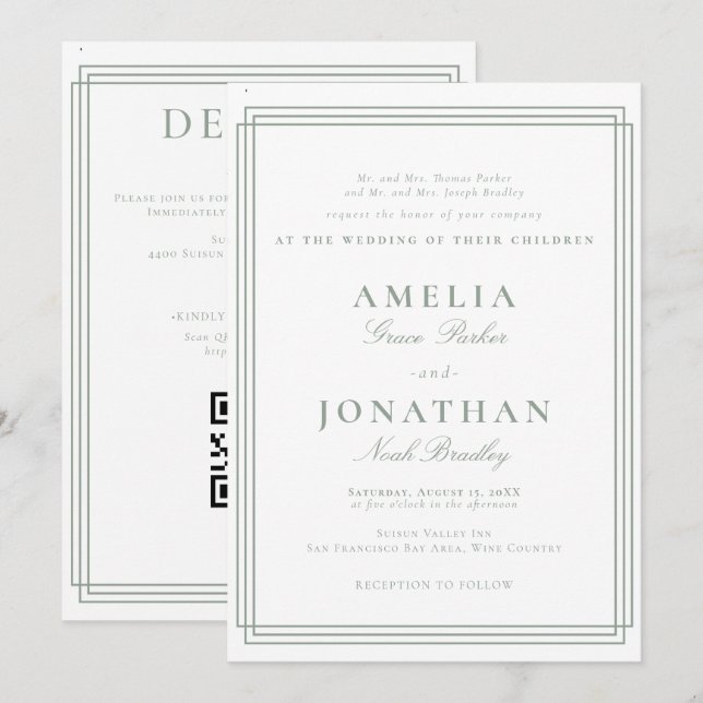 Invitación Boda clásico formal simple (Anverso / Reverso)