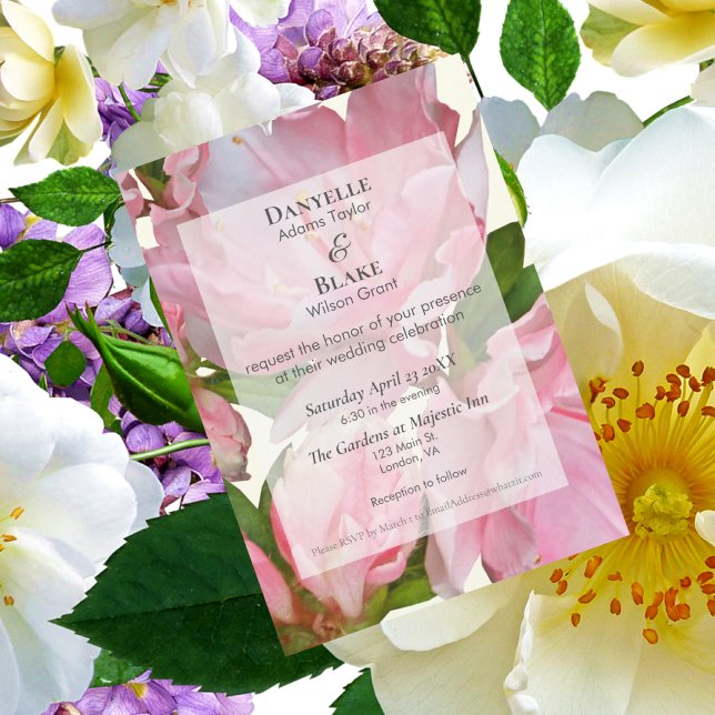 Invitación Boda clásico moderno con flores de marfil rosado b (Subido por el creador)