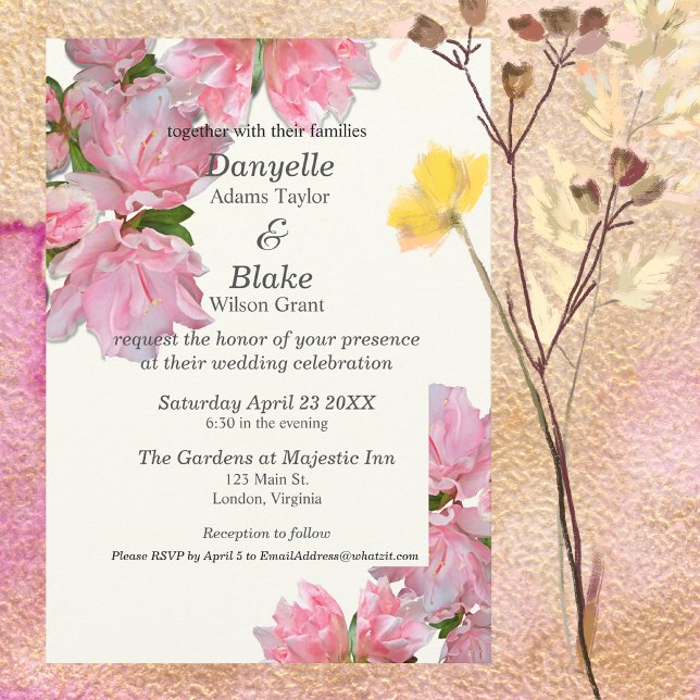Invitación Boda clásico moderno con flores de marfil rosado b (Subido por el creador)