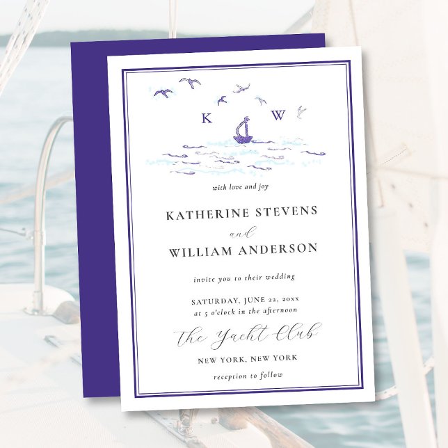Invitación Boda Clásico Moderno de la ola de yate de vela (Subido por el creador)