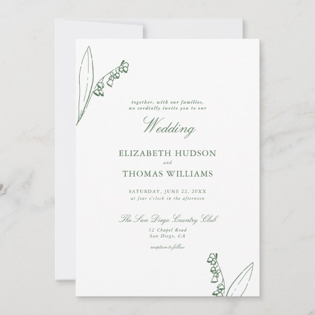 Invitación Boda Clásico Moderno de Sketch Floral de Lily Vall (Anverso)