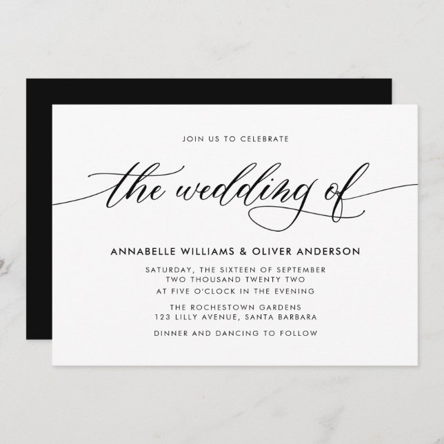Invitación Boda clásico negro y blanco (Anverso / Reverso)