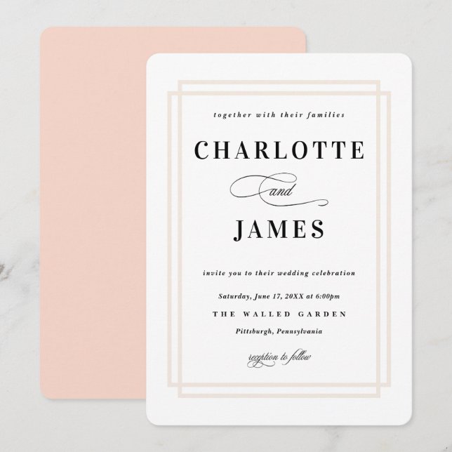 Invitación Boda clásico simple de cuadro (Anverso / Reverso)