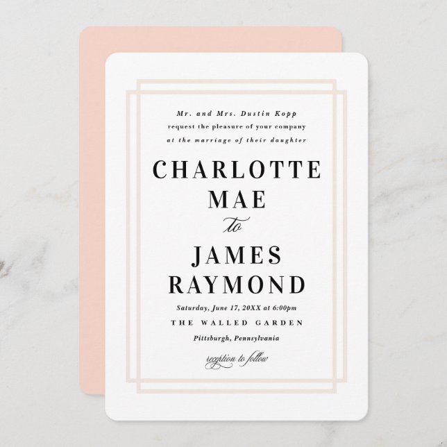 Invitación Boda clásico simple de cuadro (Anverso / Reverso)