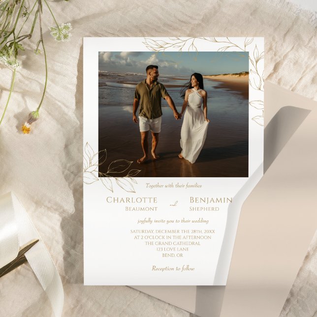 Invitación Boda clásico simple de verde dorado (Subido por el creador)