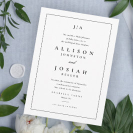 Invitación Boda clásico simple en blanco y negro