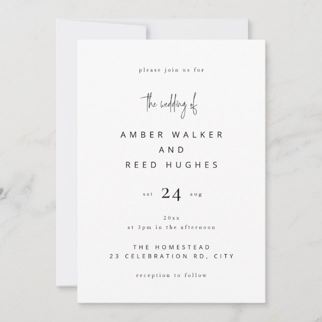 Invitación Boda clásico simple guión sencillo de texto sencil (Anverso)