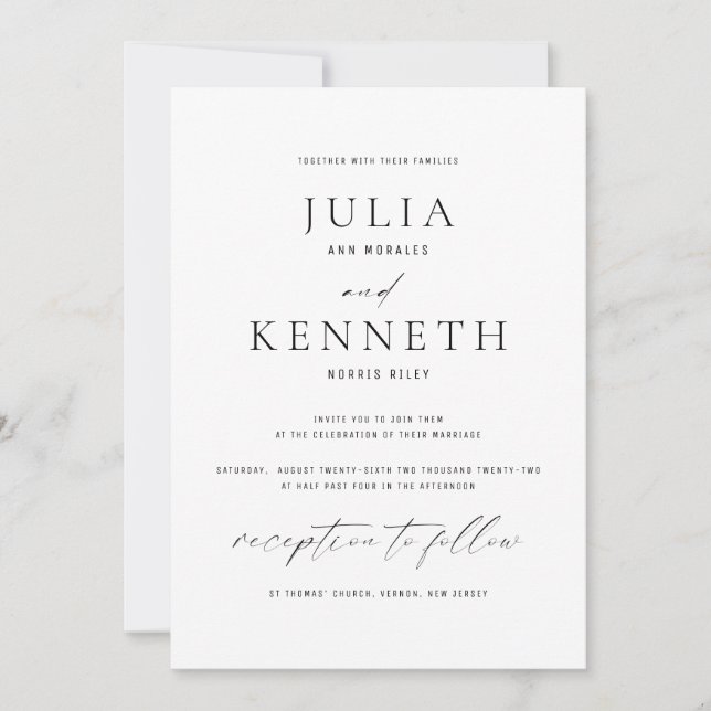 Invitación Boda clásico tradicional blanco y negro (Anverso)