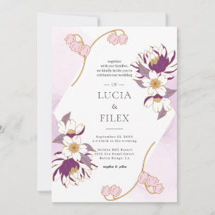 Invitación Boda clásico y bonito de color con Lotus y tinta c