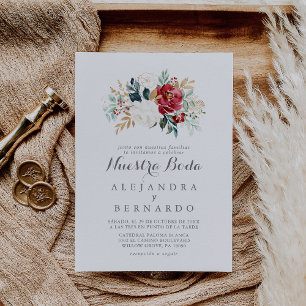Invitación Boda Classic Gold Burgundy Floral Nuestra Boda