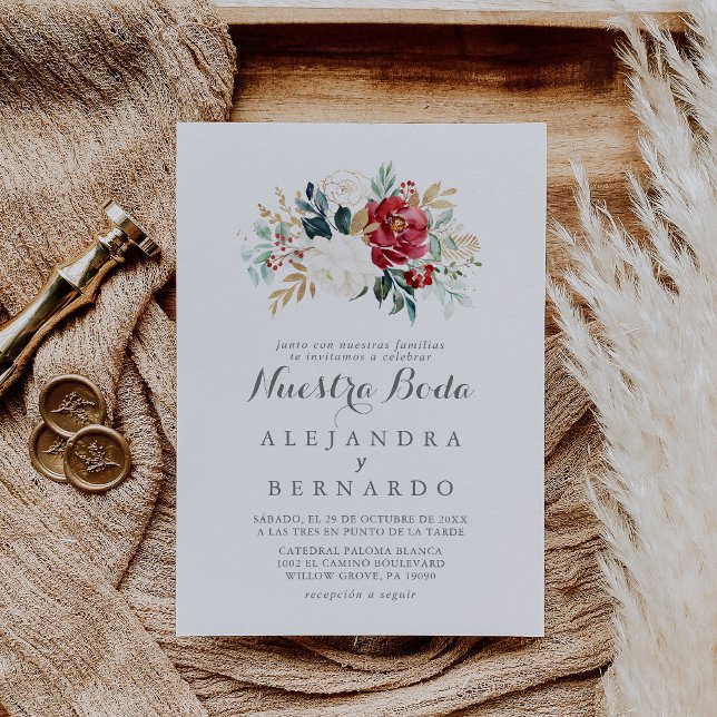 Invitación Boda Classic Gold Burgundy Floral Nuestra Boda (Subido por el creador)