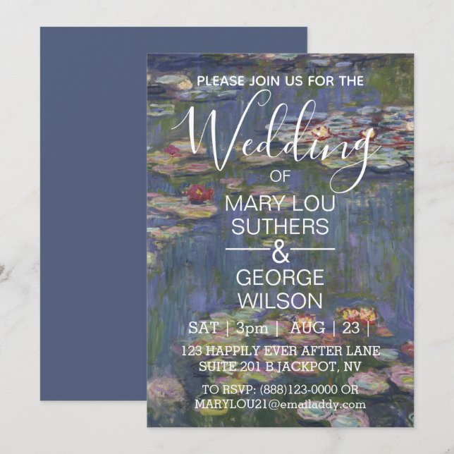 Invitación Boda Claude Monet Water Lilies (Anverso / Reverso)