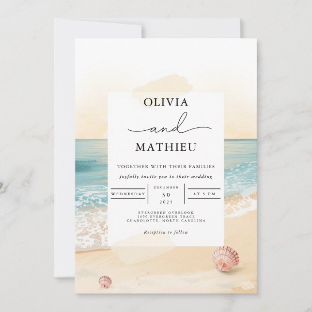 Invitación Boda Coastal Sunset Beach (Anverso)