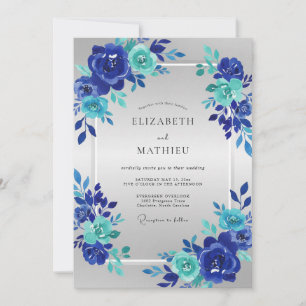Invitación Boda Cobalt Aqua Bloom