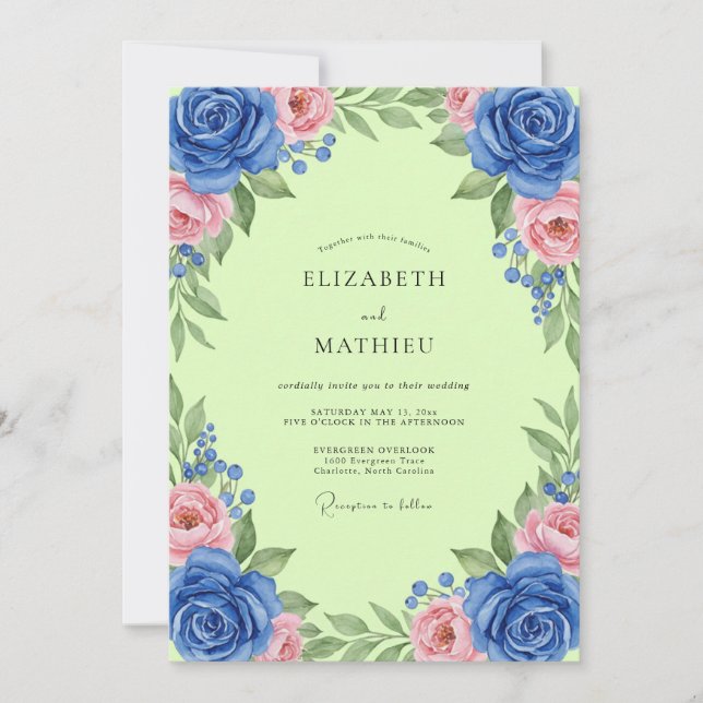 Invitación Boda Cobalt Chartreuse Frondoso (Anverso)