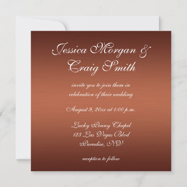 Invitación Boda cobre Ombre oscuro cepillado (Anverso)