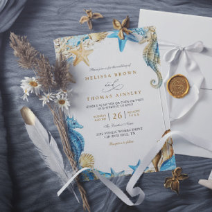 Invitación Boda código QR acuarela elegante bajo el mar