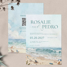 Boda Código QR Acuarela Playa Verano Cielo Azul
