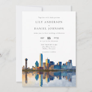 Invitación Boda Código QR Acuarela Silueta de Dallas